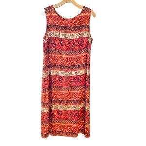 Willy’s New York Sz 10/12* Orange Rust Bali Tropical Sleeveless Vtg Tank Dress